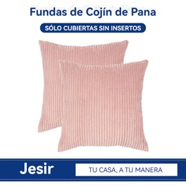 Jesir 2 Fundas de cojín Decorativas,Suave Cojín Cuadrado Bohemio a Rayas,Funda de cojín de Pana para sofá,45x45 cm (Rosa-2)