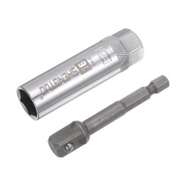 uxcell 16mm Magnetic Spark Plug Socket Set, 3/8" Drive 6 Point Thin Wall CR-V Steel with Hex Shank Power Drill Adapter