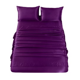 Sfoothome 4Pcs Silky Satin Sheets Set, Full Satin Bed Sheets Set, Purple Satin Bedding Sets, Breathable Soft Sheets Set Includes 1 Fitted Sheet, 1 Flat Sheet, 2 Pillowcases