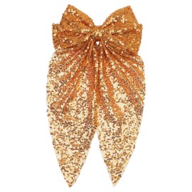 Long Sequin Bow Clips Women Girls Big Glitter Hair Clips Bowknot Scarf Sequins Hair Scarves Bow Clips BBW05 (A2-Golden)