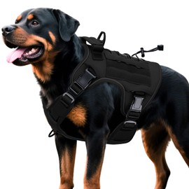 Heavy-Duty Tactical Dog Harness for Large Dogs, Adjustable Reflective Vest with Molle System, Military-Grade Control for Training, Outdoor (Black, XXL(Neck:21-35",Chest:31-45"),130-175 lbs)