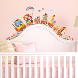 DECOWALL DS-8024 Animal Train Cars Animals Wall Sticker Wall Decoration for Living Room Bedroom Children's Room (Small)