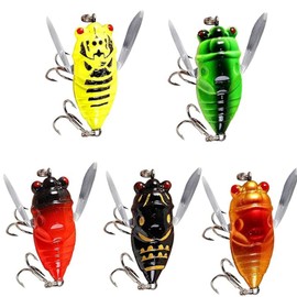Cicada Fishing Lure, Lifelike 3D Holographic Eyes Freshwater Bait,5Pcs Artificial Bass Accessories for Fish Lures, Fishing Accessories