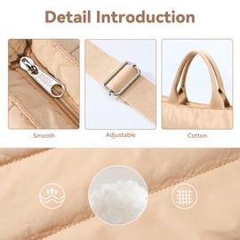 KALIDI Quilted Tote Bag, Puffer Hobo Laptop Bag Anti Splash Crossbody Zipper Shoulder Bag Large Casual Work Daily Women, Khaki