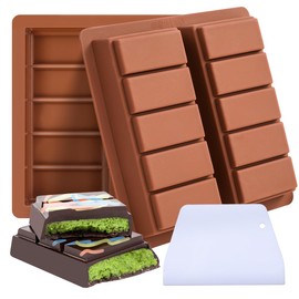 FUNBAKY Dubai Silicone Chocolate Bar Mold - 1-Inch Deep Cavities, Large Thick Candy Bar Mold, Ideal for Filling Pistachio Chocolate, Includes Scraper, 2 Pack