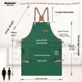 Chef Apron for Men Women with Pockets | Adjustable Cross-Back Work Apron | Canvas Kitchen Cooking BBQ Apron | Barista Bartender Barber Professional Apron | Art Craft Gardening Florist Aprons - Green