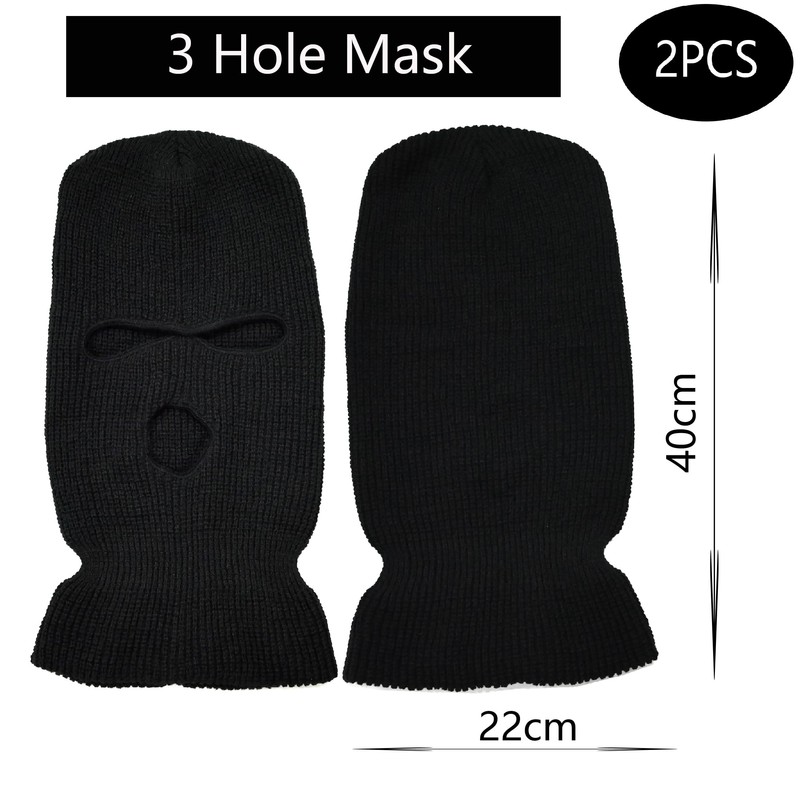 LINSOCLE 2 x Balaclava, 3-Hole Balaclava, Knitted Balaclava, Multifunctional Mask,
