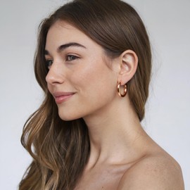 Claro Clivo 2 Pairs Rose Gold Colored Lightweight Chunky Open Hoop Earrings For Women (30MM Hoop, 4.5MM Thickness, Stainless Steel Pin)