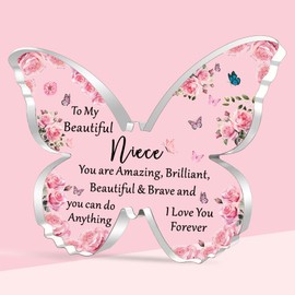 SDOFY Niece Gifts Niece Birthday Christmas Graduation Gifts Niece Gifts from Auntie Uncle Beautiful Butterfly Shaped Acrylic Gifts for Niece You Can Do Anything