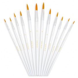 YOUSHARES 12 Pcs Flat Art Paint Brush Set, Professional Paintbrushes Round Pointed Tip Nylon Hair Artist for Watercolor, Oil, Acrylic Paint/Craft, Nail, Face Painting (White)