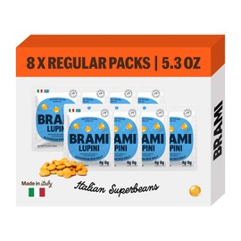 Brami Lupini Beans Snack, Sardinian Sea Salt & Vinegar | 7g Plant Protein, 0g Net Carbs | Vegan, Vegetarian, Keto, Plant Based, Mediterranean Diet | 5.3 Ounce (8 Count)