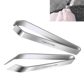 CLKE 2pcs Fish Bone Tweezers, for Removing Fish Bones and Plucking Poultry Feathers, Professional Stainless Steel 1pcs Flat+1pcs Fish Scale Remover,12cm