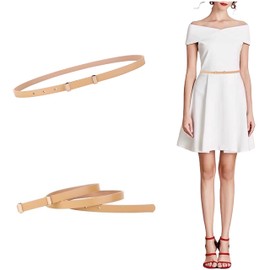 Women's Belt Fashion Premium Ultra Soft Genuine Leather Belts Waist Belt Gold Solid Buckle Waistband, Slim-beige, Suit Waist Size 29"- 35"
