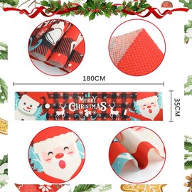 Surflyee Christmas Table Runner, Christmas Dinner Table Decorations, Christmas Red Santa Claus Linen Tablecloth for Xmas Holiday Winter Home Table Decoration (35*180CM)