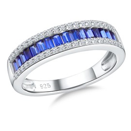 AGRULE Sapphire Wedding Band for Women Eternity Bands Moissanite Blue Stone Wedding Rings for Women White Gold Plated Sterling Silver September Birthstone Anniversary Band, Size 10