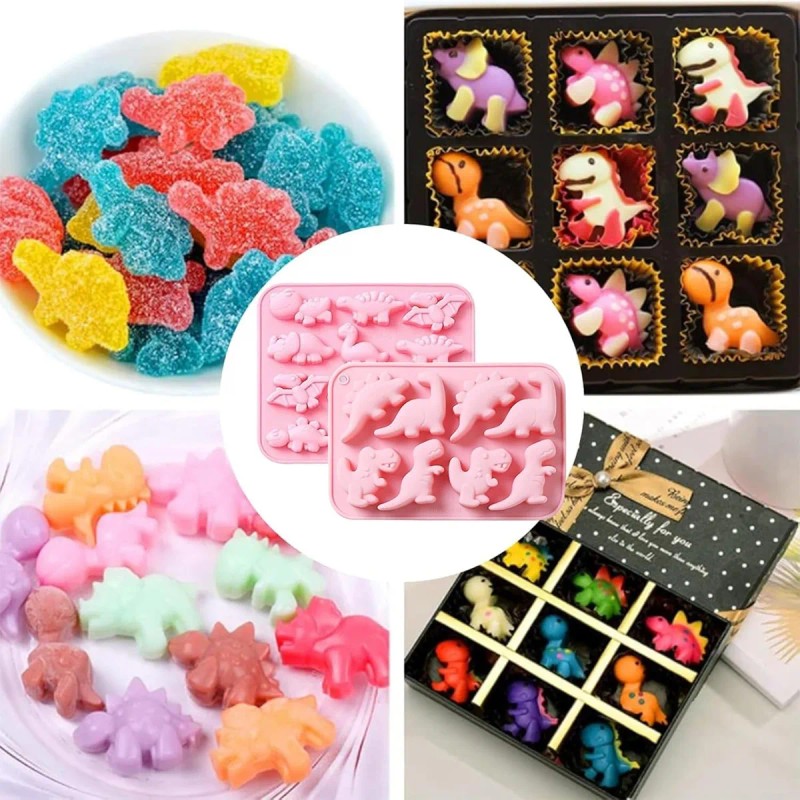 2 Piezas Moldes Silicón Dinosaurio 20 Cavidades Vela Dulces