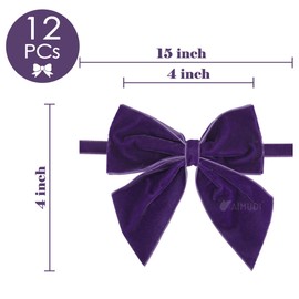 AIMUDI Purple Velvet Bows 4" Christmas Bows for Gift Wrapping Velvet Bows for Christmas Tree, Holiday Crafts, Wreath, Garland, Staircase, Home Outdoor Winter Christmas Decorations, 12 PCs