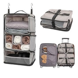 TABITORA Storage Box, Hanging, Inner Bag, Clothes Hanging, Storage Rack, Travel, Business Trips, Portable Closet, Space Saving, Large Capacity, 3 Tier Clothes Case Organizer (Lightgrey, XL)