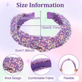 KEUKORZ 7 Pcs Glitter Headbands Set Purple Sparkly Gradient Knotted