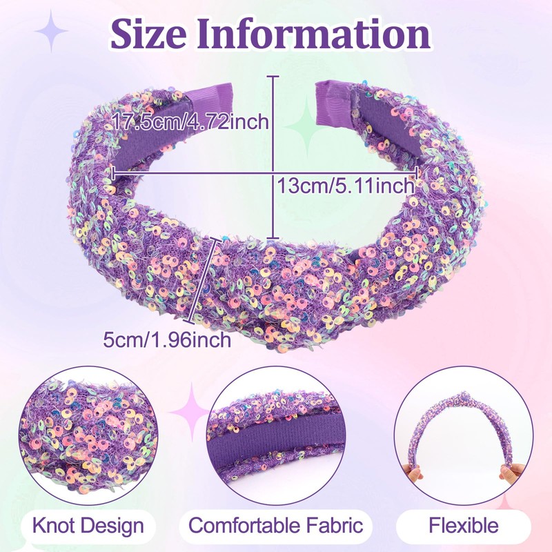 KEUKORZ 7 Pcs Glitter Headbands Set Purple Sparkly Gradient Knotted