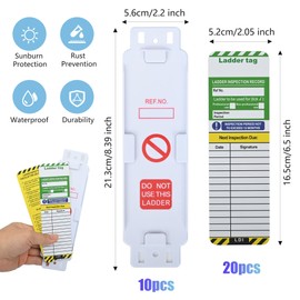 aleawol Ladder Tags Inserts Inspection Record Kit, 10pcs Holders and 20pcs Ladder Inspection Tag Inserts, with Cable Ties and Marker, Ladders Safety Labels for All Ladders in Indoor Outdoor Use