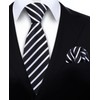 HISDERN Mens Tie Black White Stripe Ties with Pocket Square
