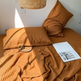 Simple&Opulence 100% Linen Pillowcases 1 Pair Basic Style Envelope Overlap Closure French Natural Washed Flax Shams Set of 2, King Size 20"x40", Rust