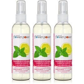 Natural Flower Power Air Freshener Spray - Odor Eliminator with Essential Oils for the Home, Car & Fabric - Cruelty Free & Vegan - Peppermint & Lemon - 3 x 4 oz