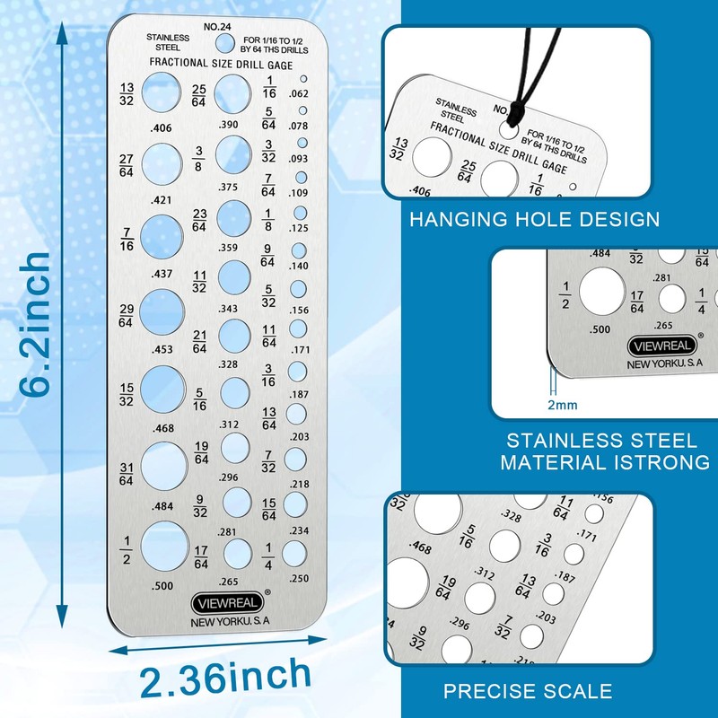 64ths Drills Stainless Steel Drill Bit Size Gauge - 1/16''