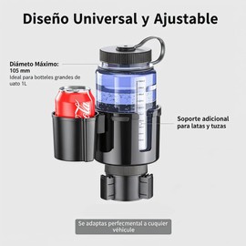 ALIMOTA Portavasos para Auto, Soporte de Taza Expandible con Base Ajustable y Antideslizante, Porta Vasos Automovil para Botellas Grandes, Termos con Asa y Celulares, Accesorios Interior Coche