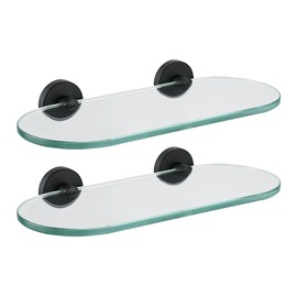 JQK Bathroom Glass Shelf Black, Tempered Glass Shower Storage 12 by 5 inches, 304 Stainless Steel Matte Black Wall Mount 2 Pack, TGS121L12-PB-P2