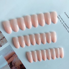 Yheakne Nude Almond Press on Nails Glossy Ballerina Nude Fake Nails French Nude Clip on Nails Press Nails Art Full Cover Acrylic Nails Artificial False Nails Tips for Women and Girls 24Pcs (Pure color)