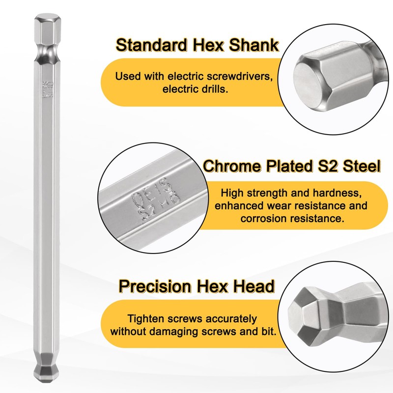 sourcing map 5pcs Ball End Hex Screwdriver Bit H6 (6mm)