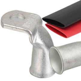 Tinned Copper Cable Lugs 8pcs 4/0 AWG-5/16 90 Degree Bent Battery Lugs,Heavy Duty Wire Lugs,Ring Terminal,4/0 Guage terminals,Battery Cable Ends/Terminal Connectors with 8pcs 3:1 Heat Shrink Tubing