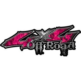 Weston Ink Reflective Off Road Twisted Series 4x4 Truck Bedside or Fender Emblem Decals with Inferno Pink Flames