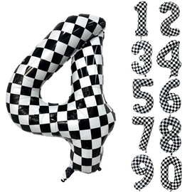 Number Balloons, 4 Years Old, Number Balloons, Number 4, Plaid Balloons, Black and White, Checkers, Number Balloons, Large Birthday Decorations, Anniversaries, Party Decorations, Balloons, 40 Inches