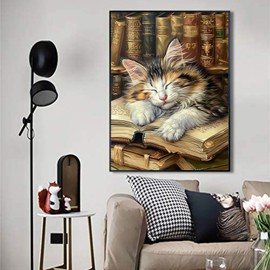 Hlison Cat Diamond Art Kits for Adults, 5D Sleep Cat Diamond Painting Kits with Resin Gems, DIY Embroidery Craft Kits for Home Decor & Gift - 12x16 Inch