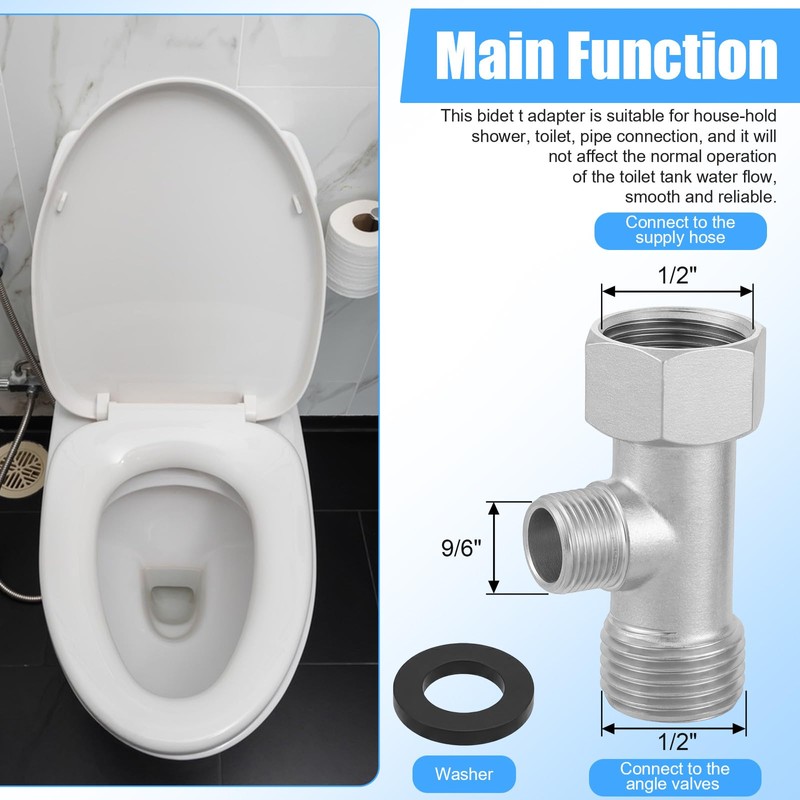 Bidet T Adapter, 3-Way Fitting Adapter (Thread Size 1/2″ x