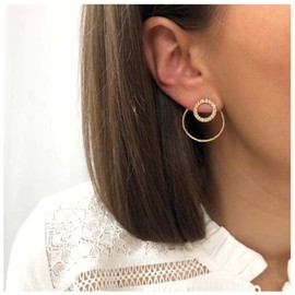 Yheakne Geometric Circle Ear Jackets Earrings Gold Hammered Circle Earrings Vintage Round Stud Earrings Double Sided Earrings Jewellery for Women and Girls, Alloy Steel