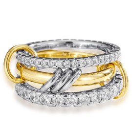 HOSICRON Gold Stackable Rings for Women Non Tarnish, 18k Gold Plated Cubic Zirconia Rings, Silver Gold Multi Ring Mixed Metals Stack Rings Set (10)