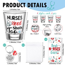 FoldTier 48 Pieces Nurse Gifts Include 12 Shot Glasses 1.8 Oz 12 Keychains 12 Gift Bags 12 Cards Nurse Appreciation Gifts for Nursing Students Graduation Gift Funny Birthday Presents School Gift