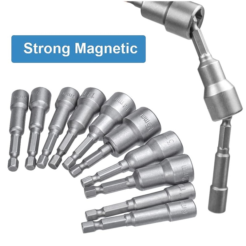 Gasea10pcs Magnetic Hexagon Socket, 6-15mm Nut Setter Driver Drill Bit