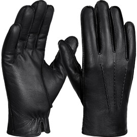 GSG Men Genuine Leather Gloves Driving Gloves Warm Fur Lined Classic Dress Sheepskin Gloves Hand-stitched,Black,M