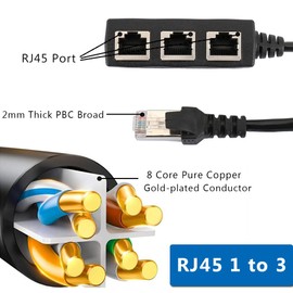 HRIOEKAX RJ45 Ethernet Splitter Cable, Y Splitter Adapter 1 to 3 Port Switch Adapter Cable for CAT 5/5e/6/7