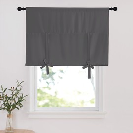 PONY DANCE Kitchen Curtains for Window - Blackout Tie Up Shade Room Darkening Small Valances Adjustable Slot Top Roman Blinds for Home Decoration, 25" x 48", Grey, 1 PC