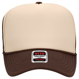 Joe's USA OTTO Foam Trucker Hats - Customizable 5-Panel High Crown Mesh Back Caps-2PK - Brown/Tan/Brown