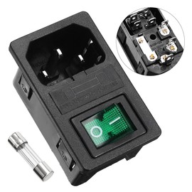 uxcell Male Power Socket IEC320 C14 AC250V 10A Inlet Module Plug with Fuse Holer Green Rocker Switch