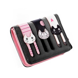 Women's Cartoon Cat Wallet, Cat Decoration Zip Purse, Leather Small Purse with Zip, Gifts for Girls, black, Modern