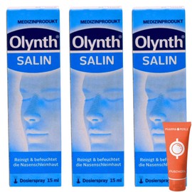 Olynth Salin Nasenspray 3x 15 ml I Reinigt & befeuchtet die Nasenschleimhaut I sanfte Nasenpflege für Babys, Kinder & Erwachsene I bei Schnupfen & Allergien I Spar-Set plus Pharma Perle give-away