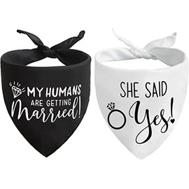 Bandana para perro, My Humans are Getting Married She Said Yes, Negro y blanco (con diseño), 48 x 70 cm, Unisex, Boda, Ajustable, Poliéster hilado suave